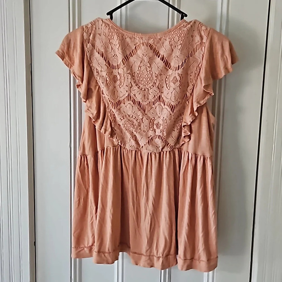 Jolt Peachy Boho Lace Ruffle Flutter Sleeve Top Large - Picture 7 of 9